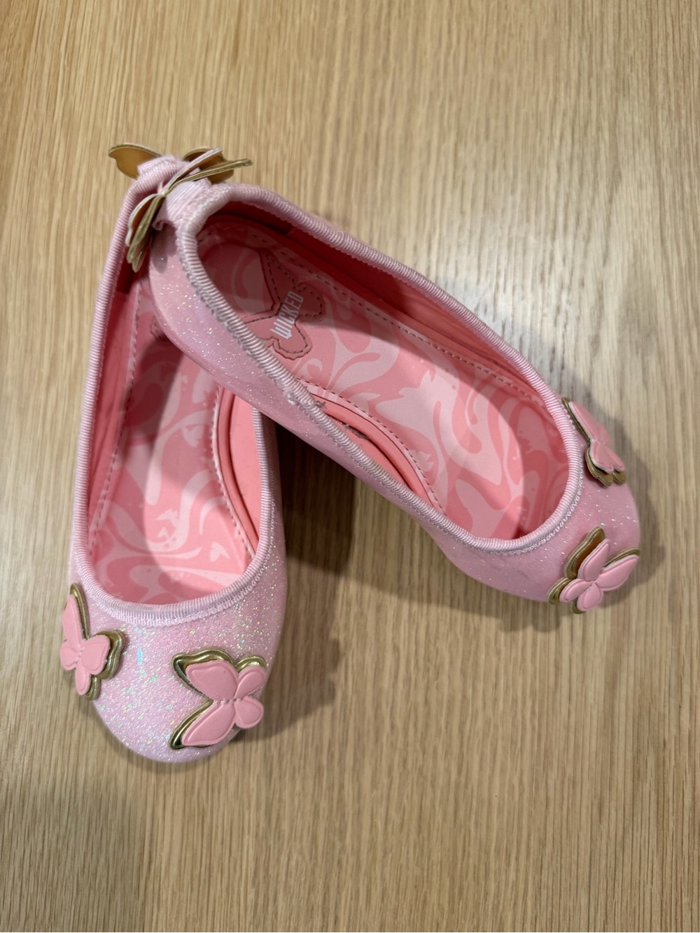 Girls' Pink Glitter Ballet Flats with Butterfly Accents - Kids Dress Shoes